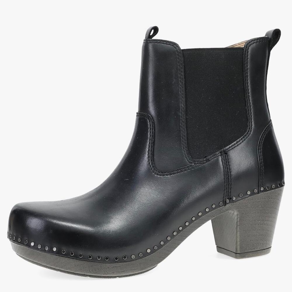 Dansko Leather Chelsea Ankle Boots Studded Block Heel platform clog 10 / 41 emo